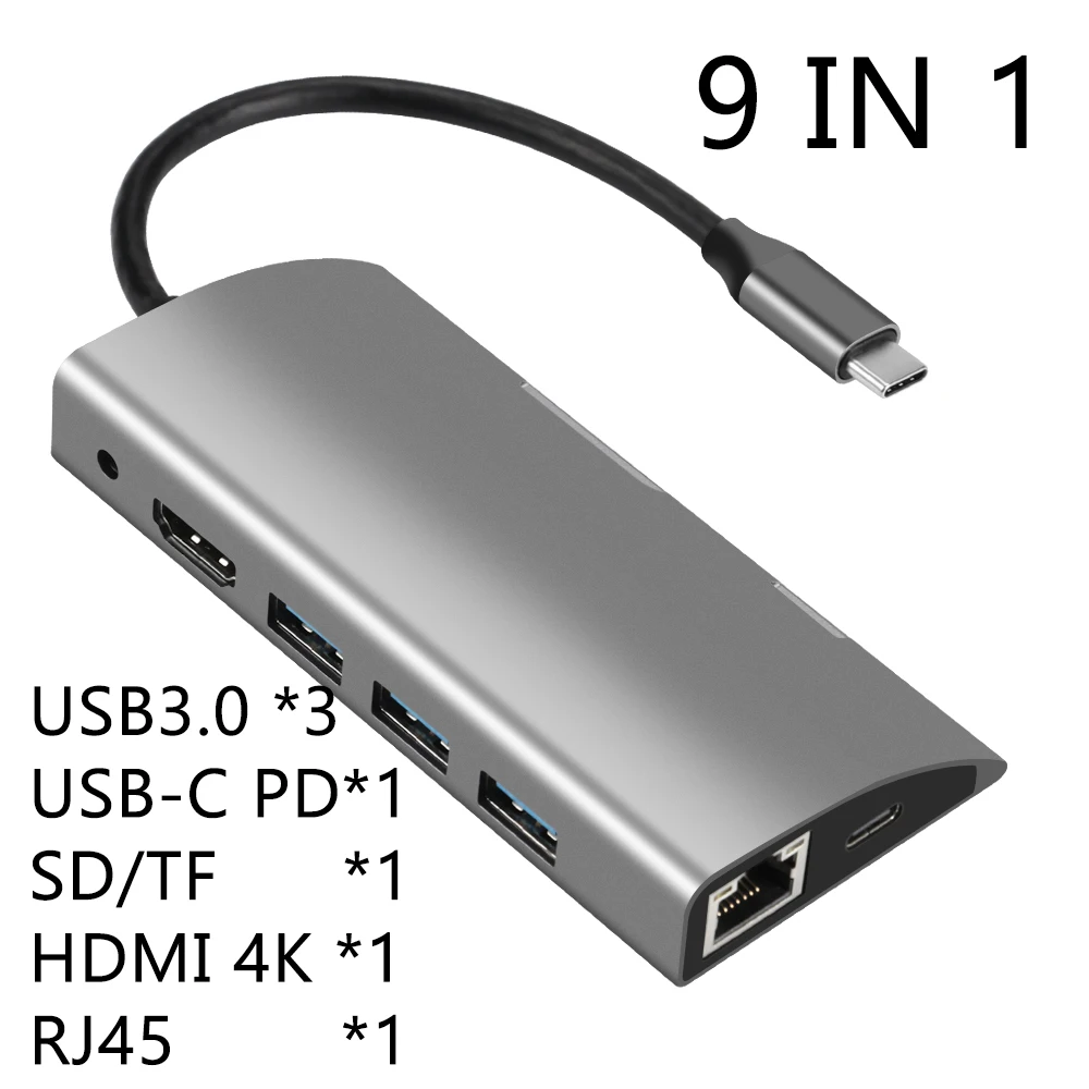 HUB Type C USB 3.0 HDMI-compatible 4K RJ45 Adapter 9 in 1 Type-C Docking Station For Notebook Macbook Air iPad Pro USB-C
HUB Type C USB 3.0 HDMI-compatible 4K RJ45 Adapter 9 in 1 Type-C Docking Station For Notebook Macbook Air iPad Pro USB-C