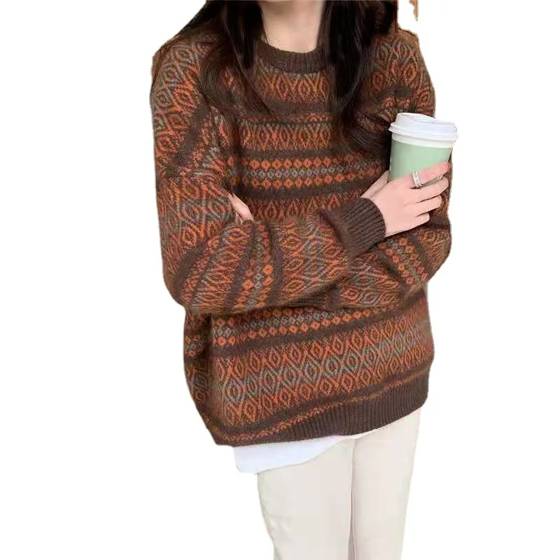 Women Pullover Sweater 2022 Vintage Relaxed Sweater Plaid Knitted Sweater Autumn Winter Sweater
Women Pullover Sweater 2022 Vintage Relaxed Sweater Plaid Knitted Sweater Autumn Winter Sweater