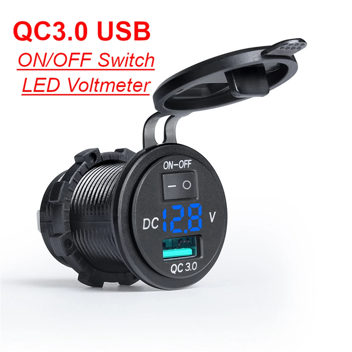 18W QC3.0 USB Car Charger Socket 12V 24V Fast Charging Single Port LED Voltmeter with ON OFF Switch for Auto Truck Boat RV Bus
18W QC3.0 USB Car Charger Socket 12V 24V Fast Charging Single Port LED Voltmeter with ON OFF Switch for Auto Truck Boat RV Bus