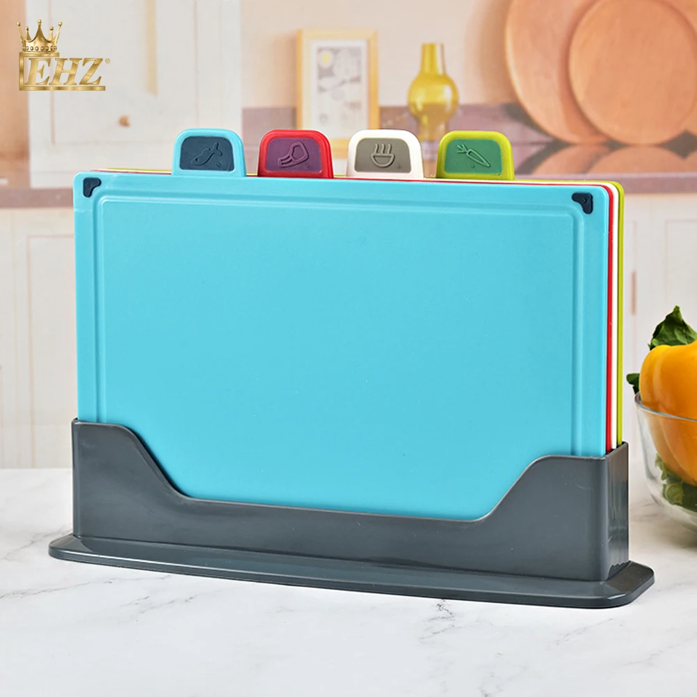 EHZ Chopping Board Set for Kitchen Set of 4 Index Color Color Plastic Cutting Boards with Holder
EHZ Chopping Board Set for Kitchen Set of 4 Index Color Color Plastic Cutting Boards with Holder