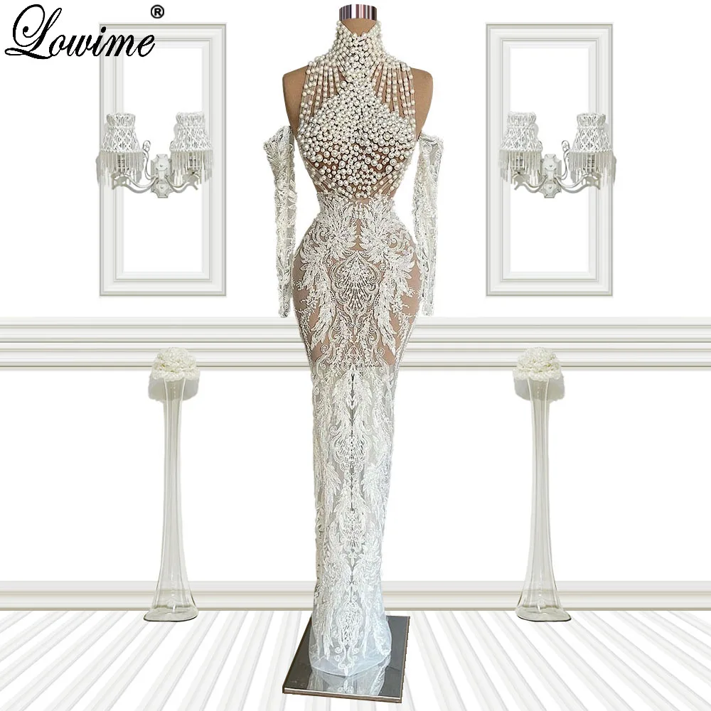 White Floral Lace Evening Dresses With Pearls High Neck Mermaid Elegant Prom Party Dresses Long Luxury Vestidos De Noche Pageant
White Floral Lace Evening Dresses With Pearls High Neck Mermaid Elegant Prom Party Dresses Long Luxury Vestidos De Noche Pageant