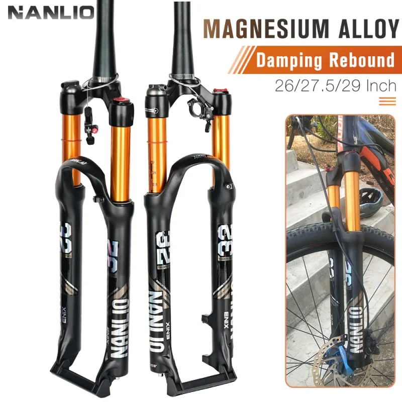 NANLIO Magnesium Alloy MTB Bicycle Supension Fork Air 26/27.5/29er Inch Mountain Bike 32 RL100mm Fork For A Bicycle Accessories
NANLIO Magnesium Alloy MTB Bicycle Supension Fork Air 26/27.5/29er Inch Mountain Bike 32 RL100mm Fork For A Bicycle Accessories