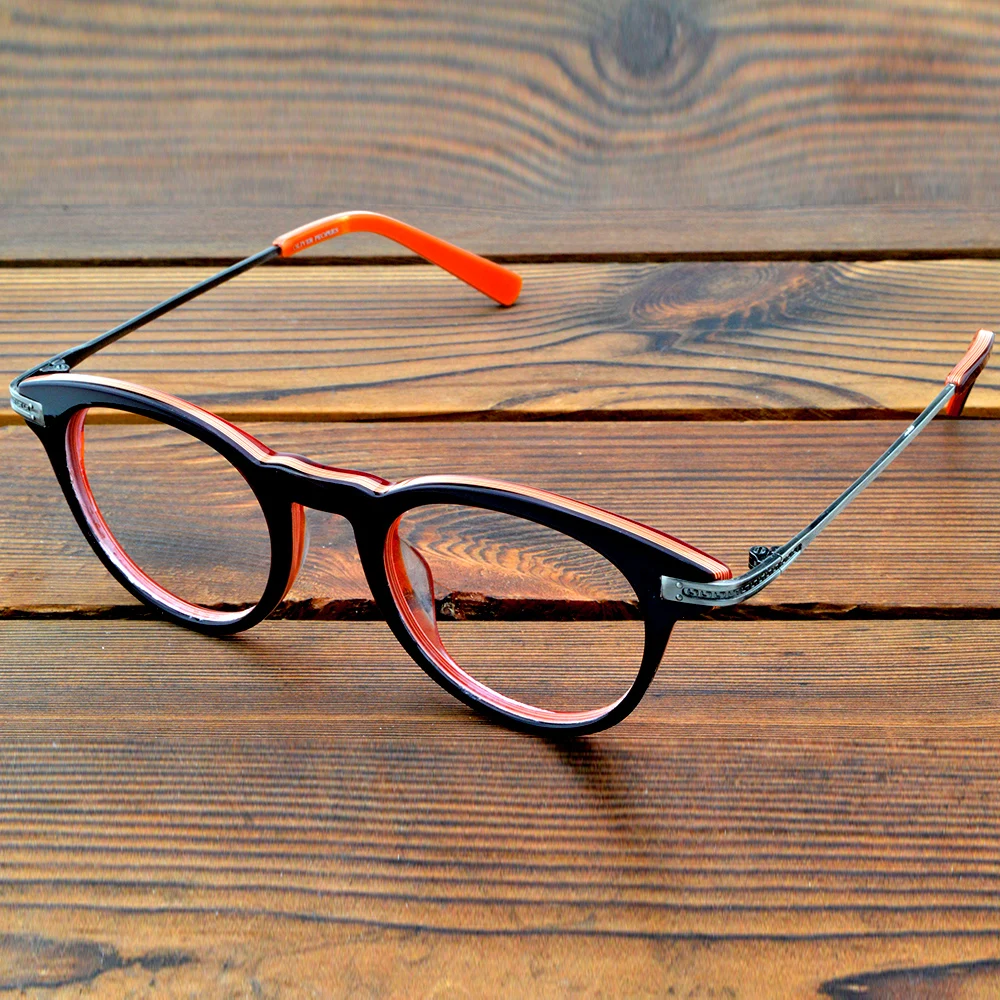 

Handcrafted Round Fashion Orange Integrated Nose Pads Optical Frame Custom Photochromic Progressive Myopia Reading Glasses