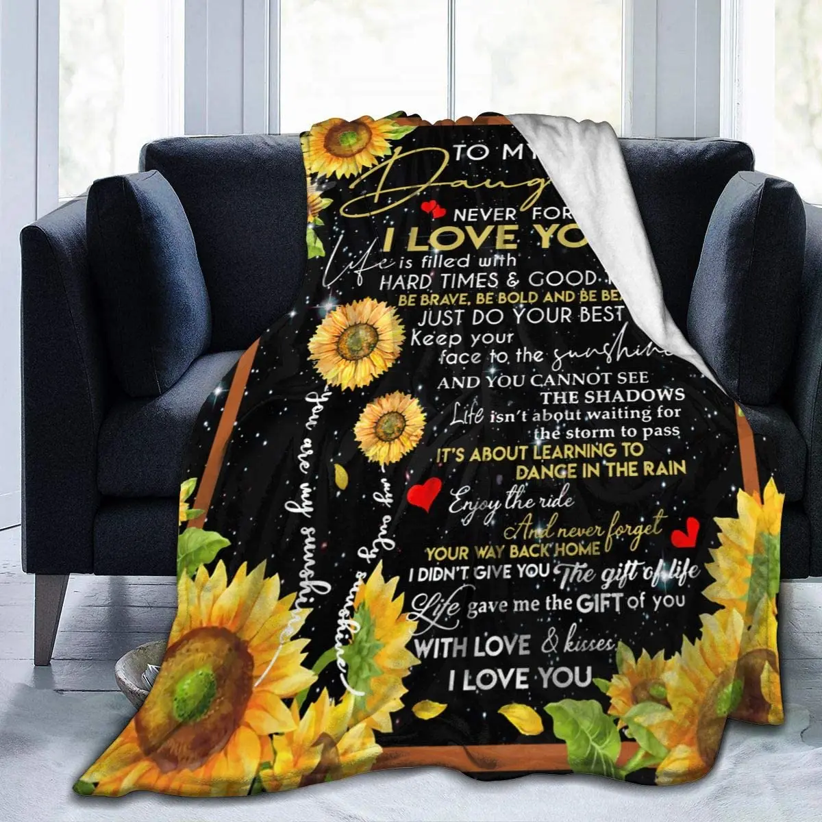 

Sunflower Blanket To My Daughter Never Forget That I Love You From Mom Dad Flannel Blanket Ultra-Soft Warm Bed Throw Blanket