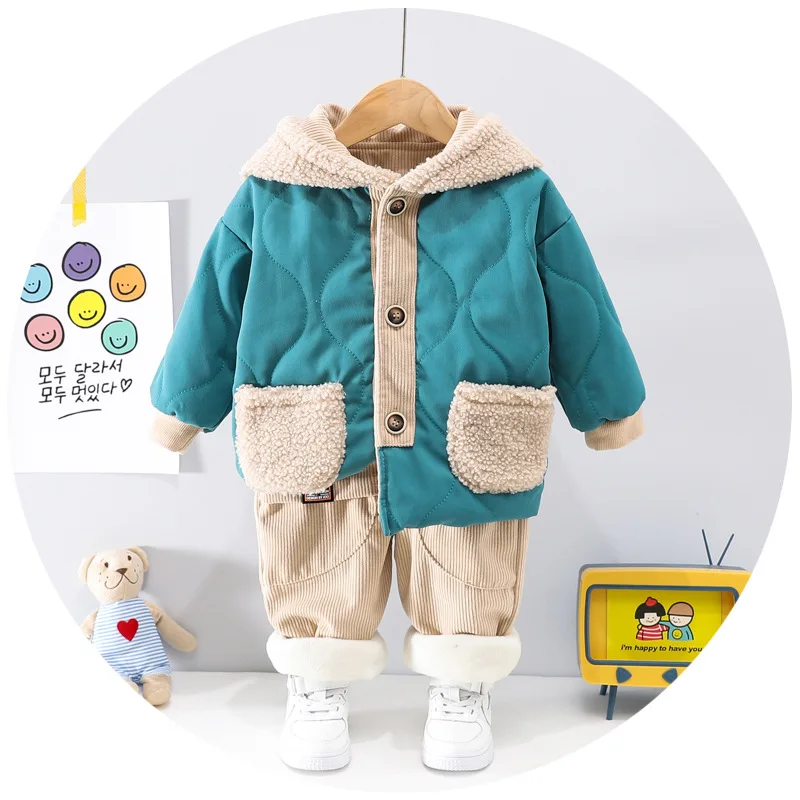 Boys Warm Clothing Sets Winter Children Thick Velvet Jackets Pants 2pcs Hoodies Tracksuits For Baby 1 To 4 Years Kids Down Suit
Boys Warm Clothing Sets Winter Children Thick Velvet Jackets Pants 2pcs Hoodies Tracksuits For Baby 1 To 4 Years Kids Down Suit