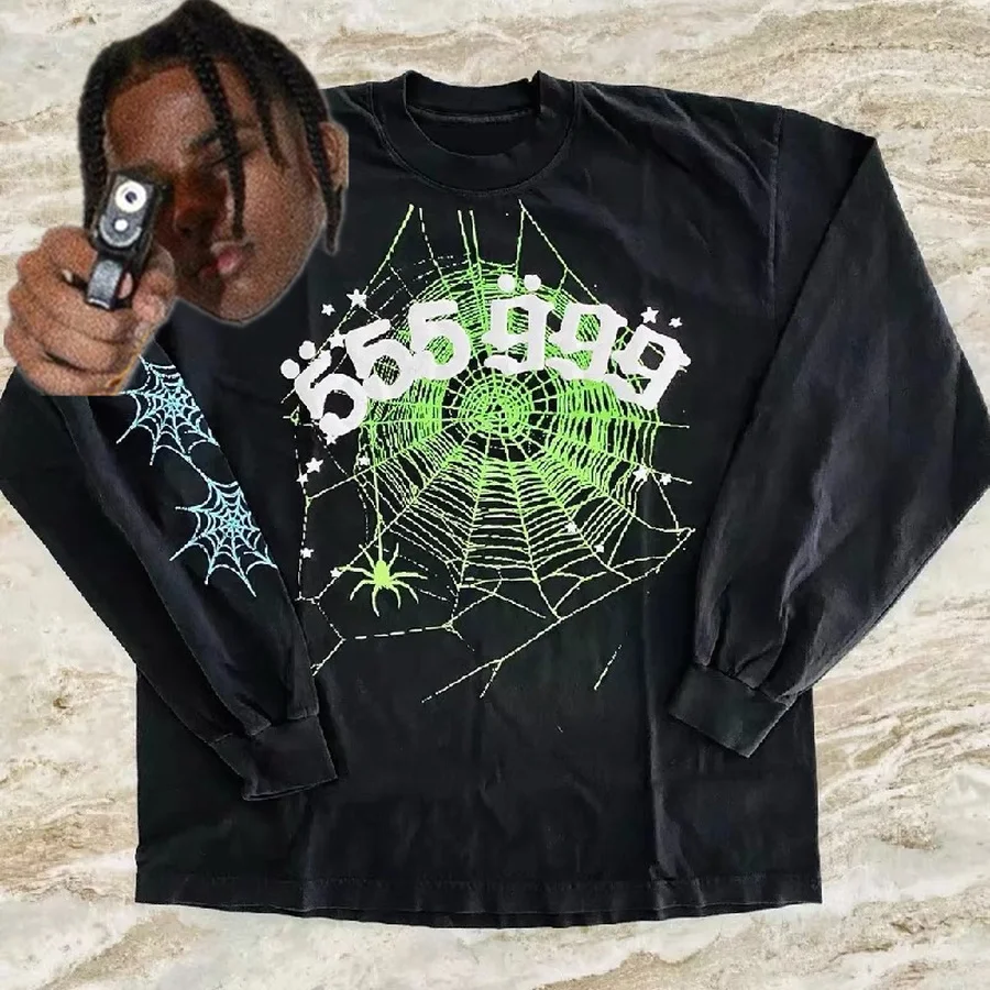Long Sleeve Sp5der 555555 T Shirt Men Women Spider T-shirt Green Web White Logo Foam Print Tee Young Thug Tops Printed Tag
Long Sleeve Sp5der 555555 T Shirt Men Women Spider T-shirt Green Web White Logo Foam Print Tee Young Thug Tops Printed Tag