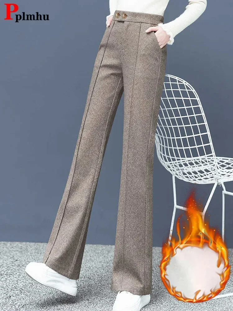 Women Plus Velvet Woolen Flare Pants Elegant Thicken Woolblend Straight Pantalones Fashion Oversize 75kg High Waist Warm Spodnie
Women Plus Velvet Woolen Flare Pants Elegant Thicken Woolblend Straight Pantalones Fashion Oversize 75kg High Waist Warm Spodnie