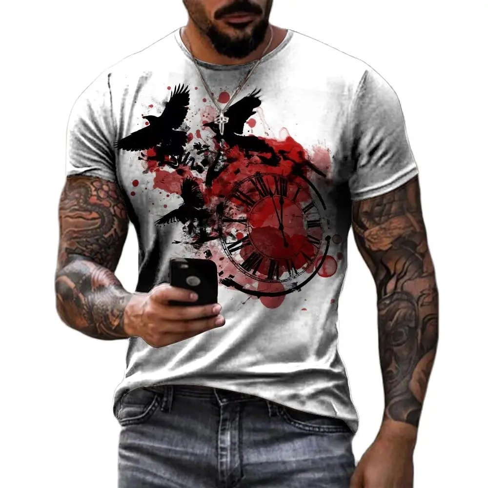 Summer Fashion Creative 3D Printed Clock Raven Men's T-shirt Fitness O-collar Street Punk Skeleton Horror Premium Short Sleeves
Summer Fashion Creative 3D Printed Clock Raven Men's T-shirt Fitness O-collar Street Punk Skeleton Horror Premium Short Sleeves