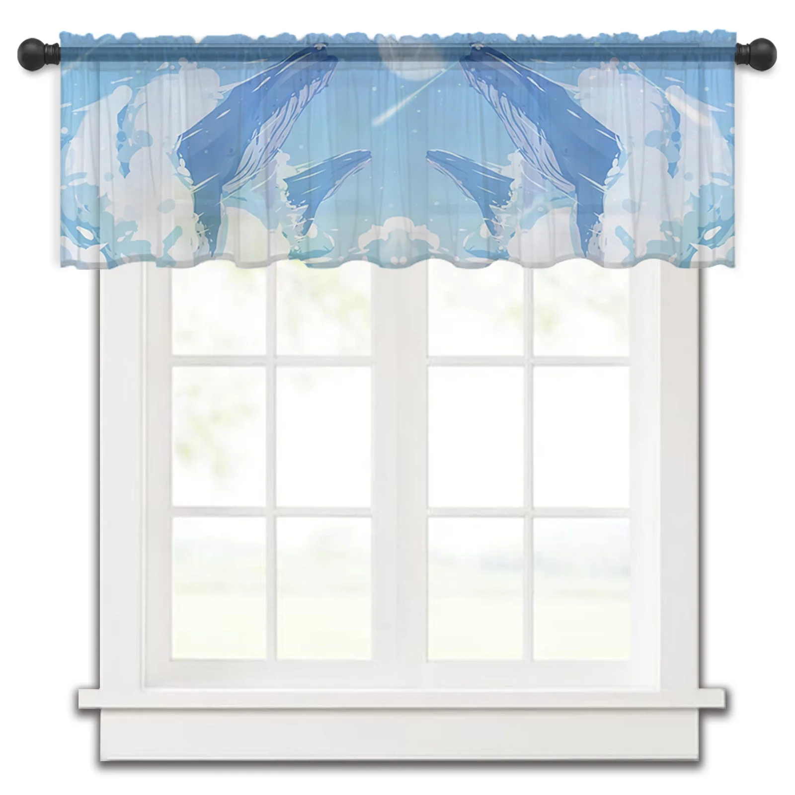 

Blue Sky Shooting Stars Clouds Whales Clouds Kitchen Curtains Tulle Sheer Short Curtain Bedroom Living Room Decor Voile Drapes