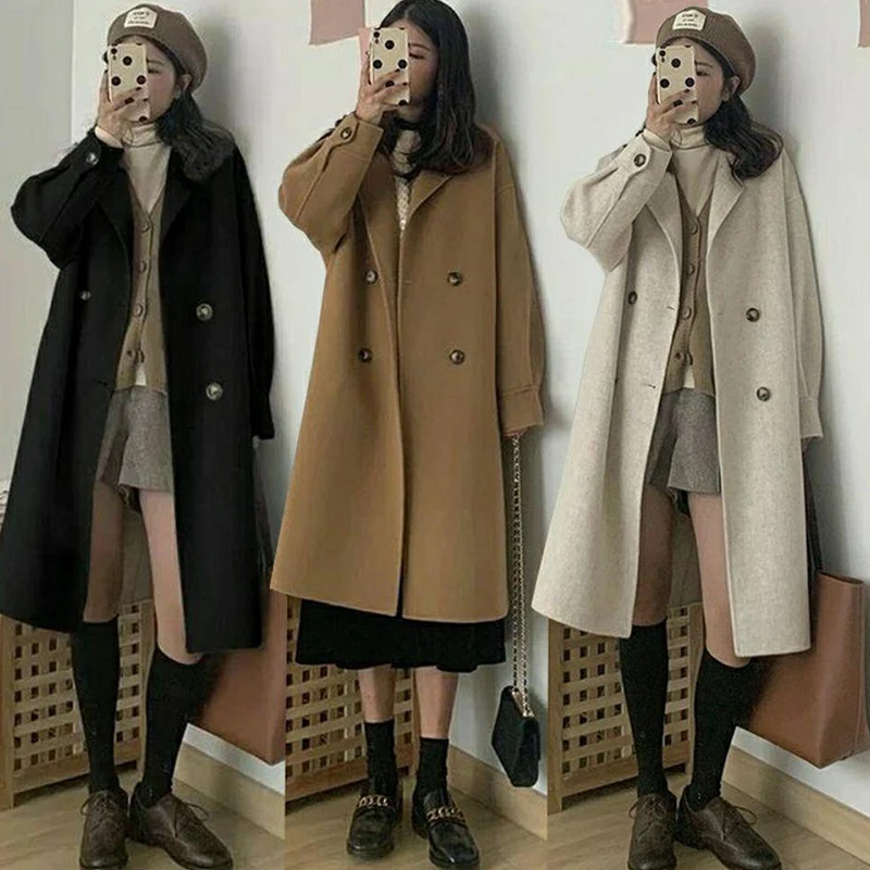 2022 Women Double Breasted Loose Woolen Coat Lapel Collar Long Sleeves Solid Women's Casual Oversize Coat Autumn Winter Clothes
2022 Women Double Breasted Loose Woolen Coat Lapel Collar Long Sleeves Solid Women's Casual Oversize Coat Autumn Winter Clothes