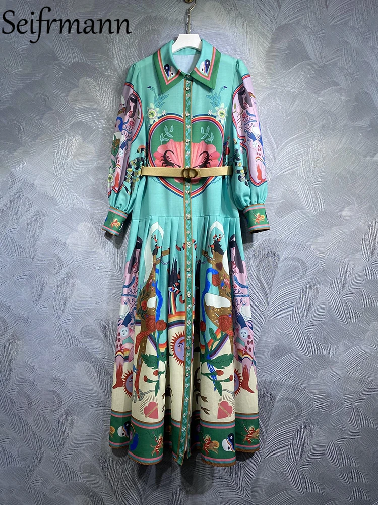 Seifrmann High Quality Summer Women Fashion Runway Designer Long Dress Lantern Sleeve Belt Colorblock PrintShirts Style Dresses
Seifrmann High Quality Summer Women Fashion Runway Designer Long Dress Lantern Sleeve Belt Colorblock PrintShirts Style Dresses