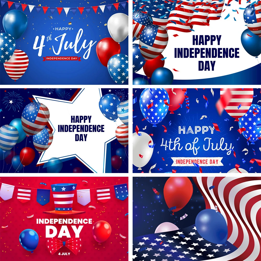 

Photography Independence Day Striped Balloon American Flag Backdrop Photo July 4th Party Decoration Background Photocall Gallery