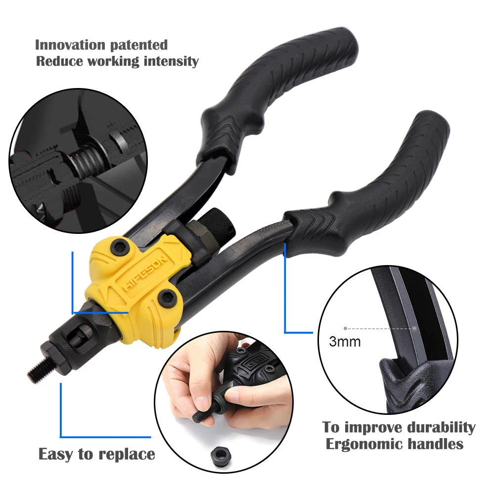 BT-617 Riveter Gun Tool Hand Riveter Interchangeable Mandrel Insert Threaded Nut Rivet Drilling Rivet Tool M3-M10 Spare Part
BT-617 Riveter Gun Tool Hand Riveter Interchangeable Mandrel Insert Threaded Nut Rivet Drilling Rivet Tool M3-M10 Spare Part