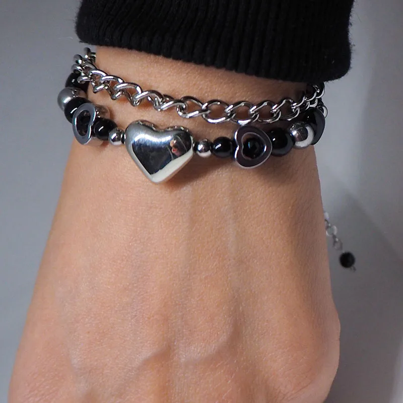 Black Hip Hop Bracelet Women Men Silver Heart Glass Beads Punk Chain Bracelets Stainless Steel Beaded Y2K Hot Girl Jewelry Gift
Black Hip Hop Bracelet Women Men Silver Heart Glass Beads Punk Chain Bracelets Stainless Steel Beaded Y2K Hot Girl Jewelry Gift