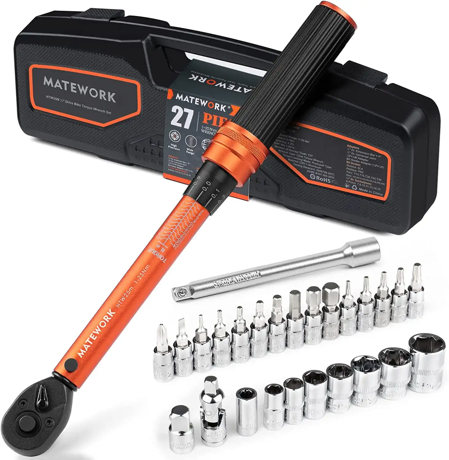 1/4 Inch Drive Click Torque Wrench, 27 PCS Bike Torque Wrench Set Car Repair tools
1/4 Inch Drive Click Torque Wrench, 27 PCS Bike Torque Wrench Set Car Repair tools