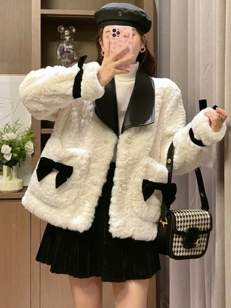 French Vintage Coats Lambswool Warm Thicken Pockets Bow Single Breasted Jackets Casual Loose Preppy Style Sweet Women Tops 2022
French Vintage Coats Lambswool Warm Thicken Pockets Bow Single Breasted Jackets Casual Loose Preppy Style Sweet Women Tops 2022