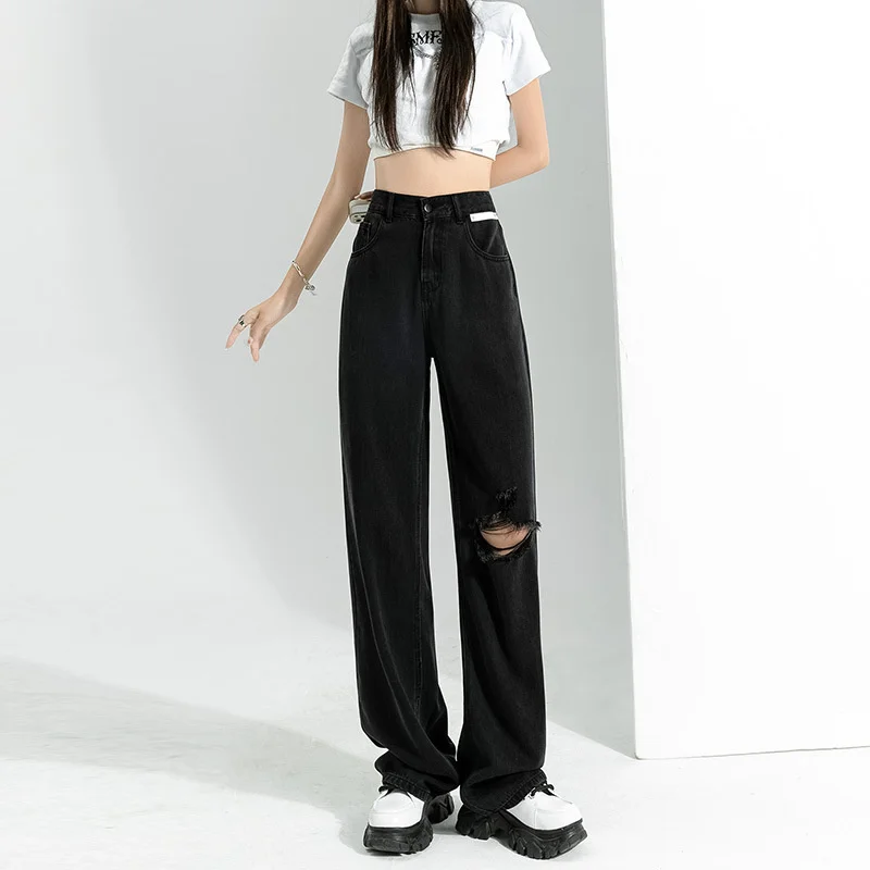 Hot jeans, Black Ripped Jeans Women's High Waist Summer Thin Soft Jeans Ice Silk Wide Leg Trousers Loose Straight Pants
Hot jeans, Black Ripped Jeans Women's High Waist Summer Thin Soft Jeans Ice Silk Wide Leg Trousers Loose Straight Pants