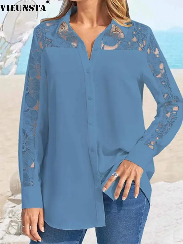 Женская кружевная блузка с отложным воротником, элегантная однобортная блузка на пуговицах с цветочной вышивкой, весна-осень
Женская кружевная блузка с отложным воротником, элегантная однобортная блузка на пуговицах с цветочной вышивкой, весна-осень