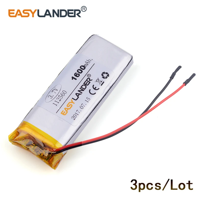 3pcs /Lot 3.7v lithium Li ion polymer rechargeable battery 1600mAh For E-book mobile power bank DIY Tablet PC 112560
3pcs /Lot 3.7v lithium Li ion polymer rechargeable battery 1600mAh For E-book mobile power bank DIY Tablet PC 112560
