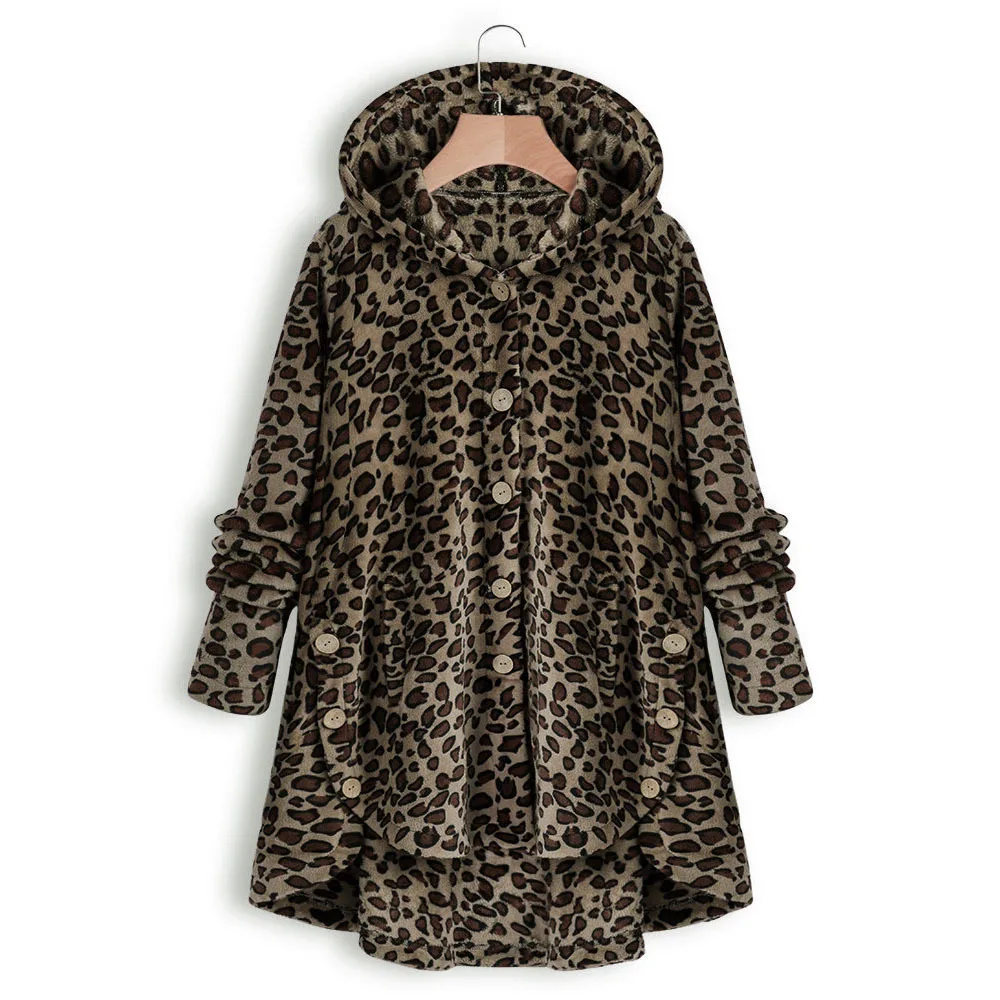 Fashion women's European button plush top irregular furry coat leopard hoodie jacket
Fashion women's European button plush top irregular furry coat leopard hoodie jacket