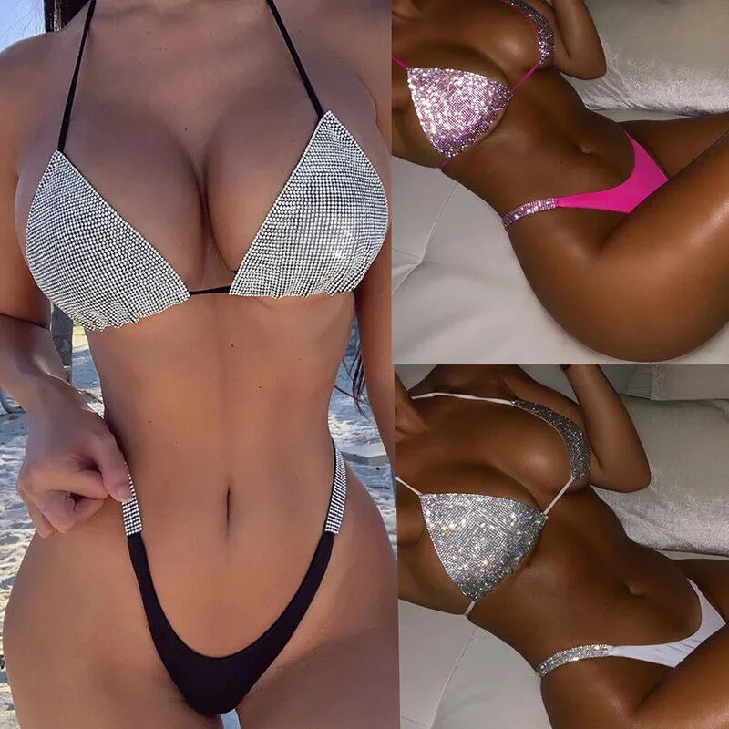 Sexy Women Sequin Rhinestone Crystal Diamond Push Up Bikini Set Bra High Waist Swimsuit Swimwear Bathing Suit
Sexy Women Sequin Rhinestone Crystal Diamond Push Up Bikini Set Bra High Waist Swimsuit Swimwear Bathing Suit
