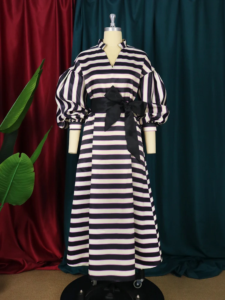 2022 Wome Elegant Print Dress Long Sleeve Striped Jumper Puffy Stand Neck Pocket Belt Party Event Big Size Long Dresses
2022 Wome Elegant Print Dress Long Sleeve Striped Jumper Puffy Stand Neck Pocket Belt Party Event Big Size Long Dresses
