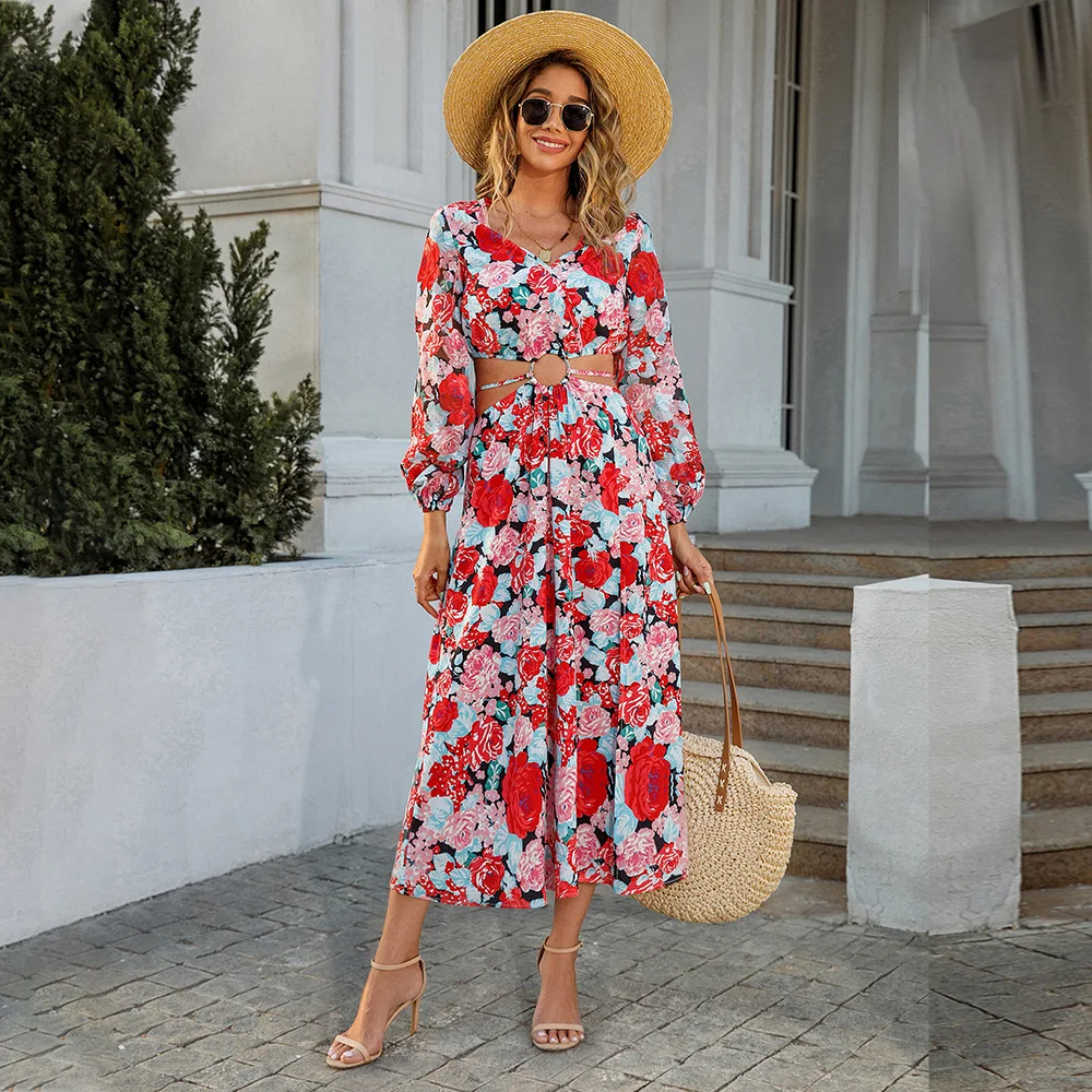 Women's dress autumn new casual floral print long sleeves hollow out waist slit design fashion temperamental commute midi skirt
Women's dress autumn new casual floral print long sleeves hollow out waist slit design fashion temperamental commute midi skirt