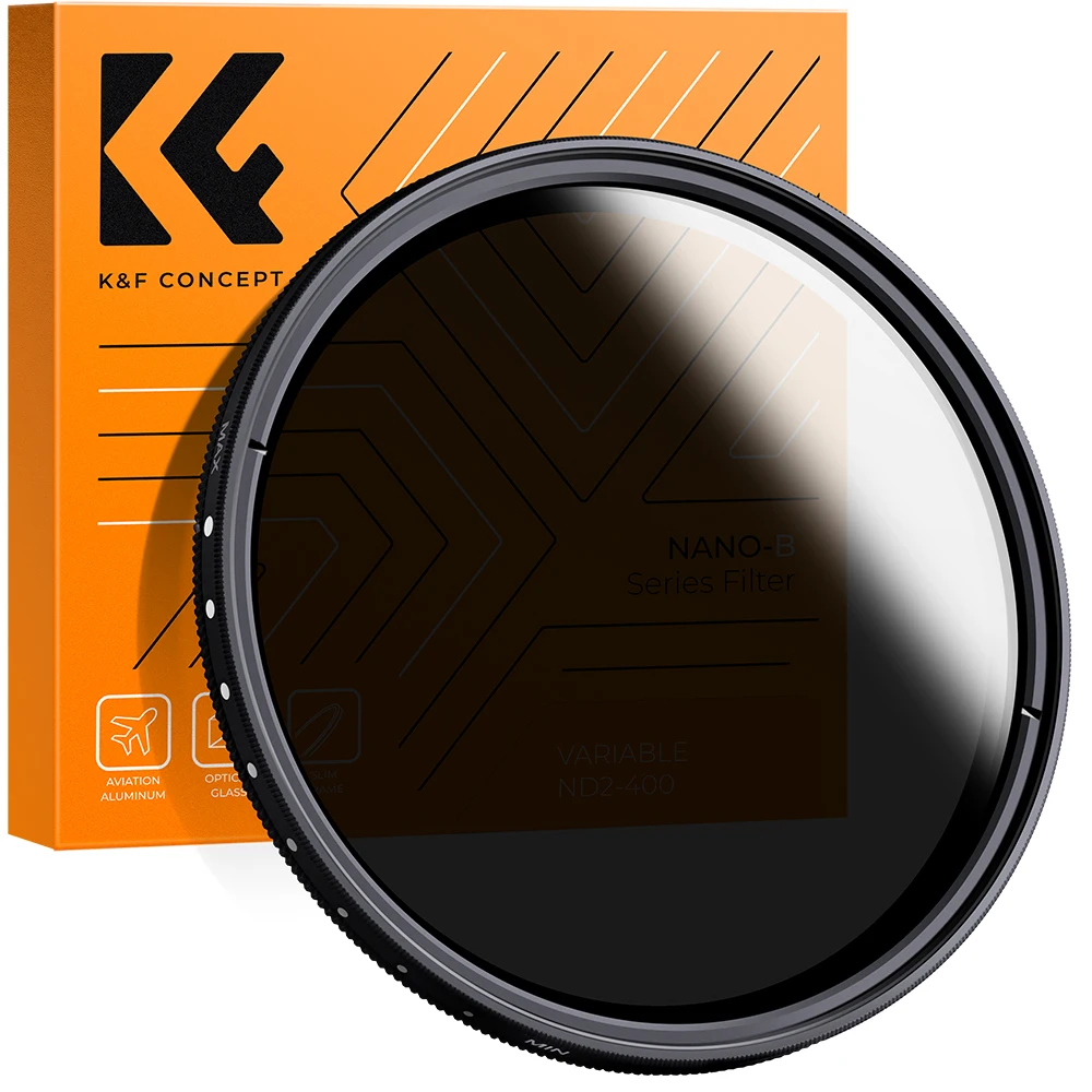 

K&F Concept 58mm ND2-ND400 Variable ND Filter Neutral Density Adjustable Filter for Canon Nikon DSLR Cameras with Cleaning Cloth