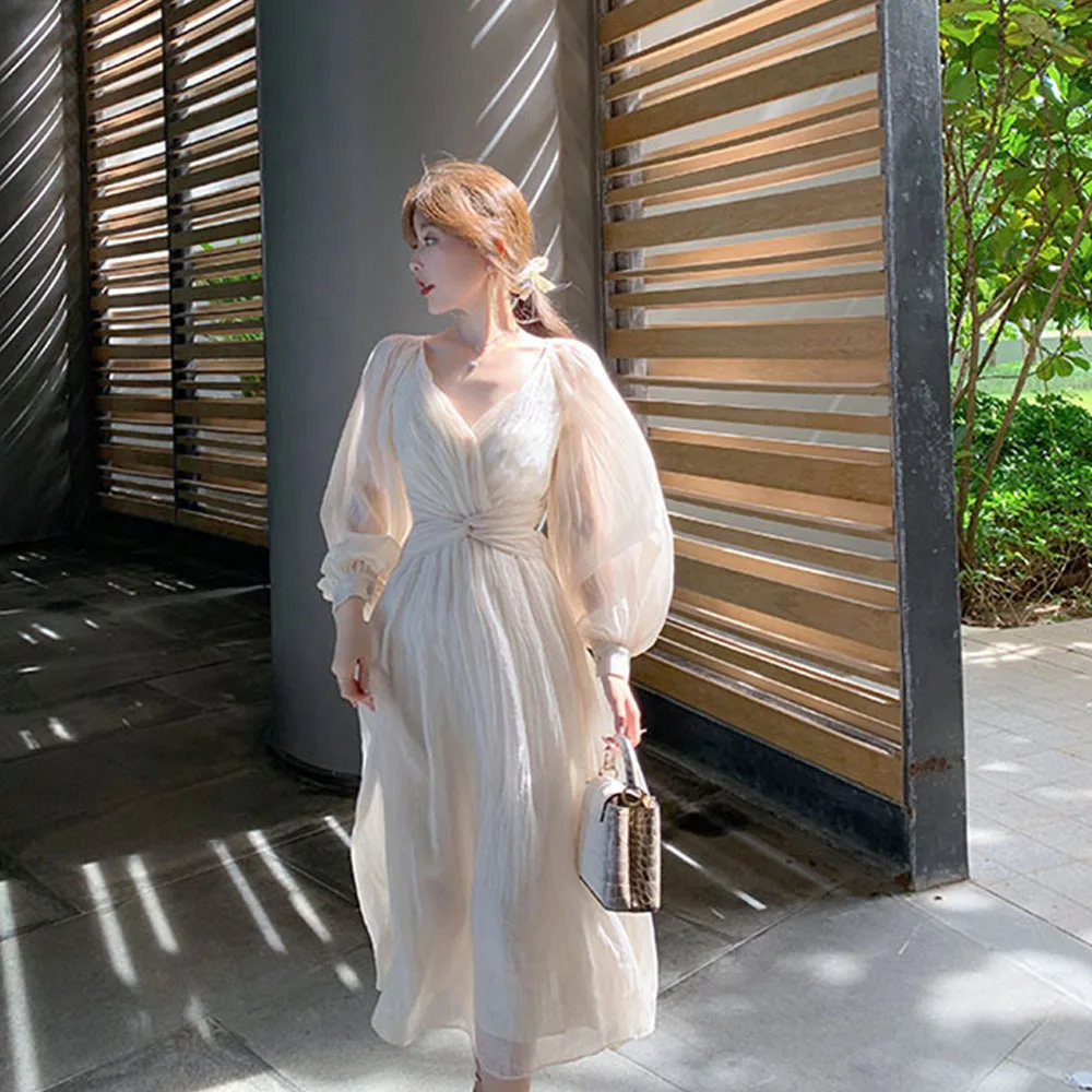 New Elegant Long Dress For Women Evening Office Lady Puff Sleeve V Neck Party Dress Chiffon Solid Female Dresses Mujer Vestidos
New Elegant Long Dress For Women Evening Office Lady Puff Sleeve V Neck Party Dress Chiffon Solid Female Dresses Mujer Vestidos