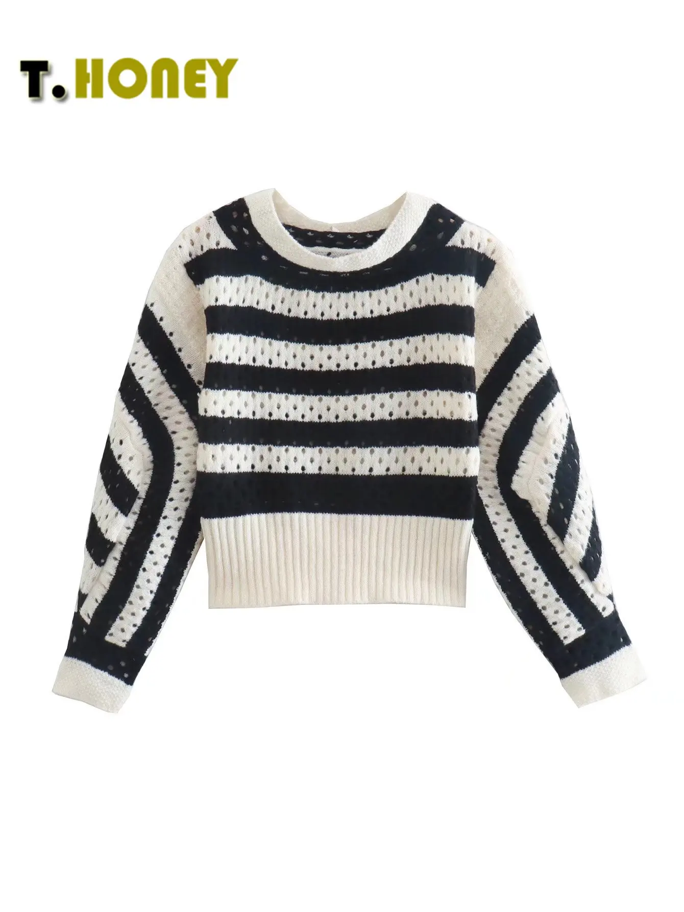 Women Fashion Striped Knitted Pullover Vintage Hollow Out Elastic Waist Long Sleeves O-Neck Female Chic Lady Sweater
Women Fashion Striped Knitted Pullover Vintage Hollow Out Elastic Waist Long Sleeves O-Neck Female Chic Lady Sweater