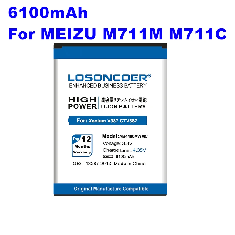 LOSONCOER 6100mAh AB4400AWMC Battery for PHILIPS Xenium V387 CTV387 High Capacity Battery 
LOSONCOER 6100mAh AB4400AWMC Battery for PHILIPS Xenium V387 CTV387 High Capacity Battery