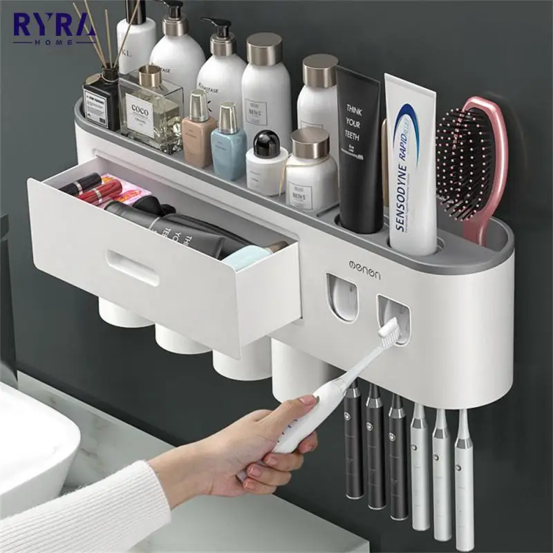 Magnetic Adsorption Inverted Toothbrush Holder Wall-mounted Storage Rack Double Automatic Toothpaste Dispenser For Bathroom Tool
Magnetic Adsorption Inverted Toothbrush Holder Wall-mounted Storage Rack Double Automatic Toothpaste Dispenser For Bathroom Tool