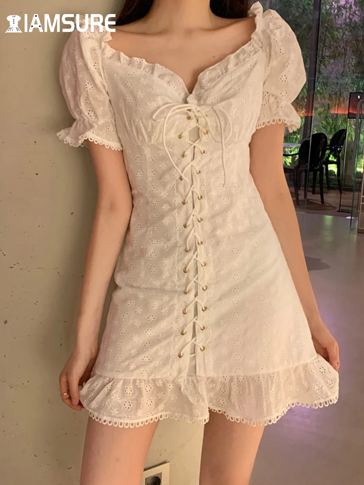 IAMSURE Sweet Bandage Slim Hollow Out A-Line Dress Sexy Square Collar Short Sleeve Mini Dresses For Women 2022 Fashion Ladies
IAMSURE Sweet Bandage Slim Hollow Out A-Line Dress Sexy Square Collar Short Sleeve Mini Dresses For Women 2022 Fashion Ladies