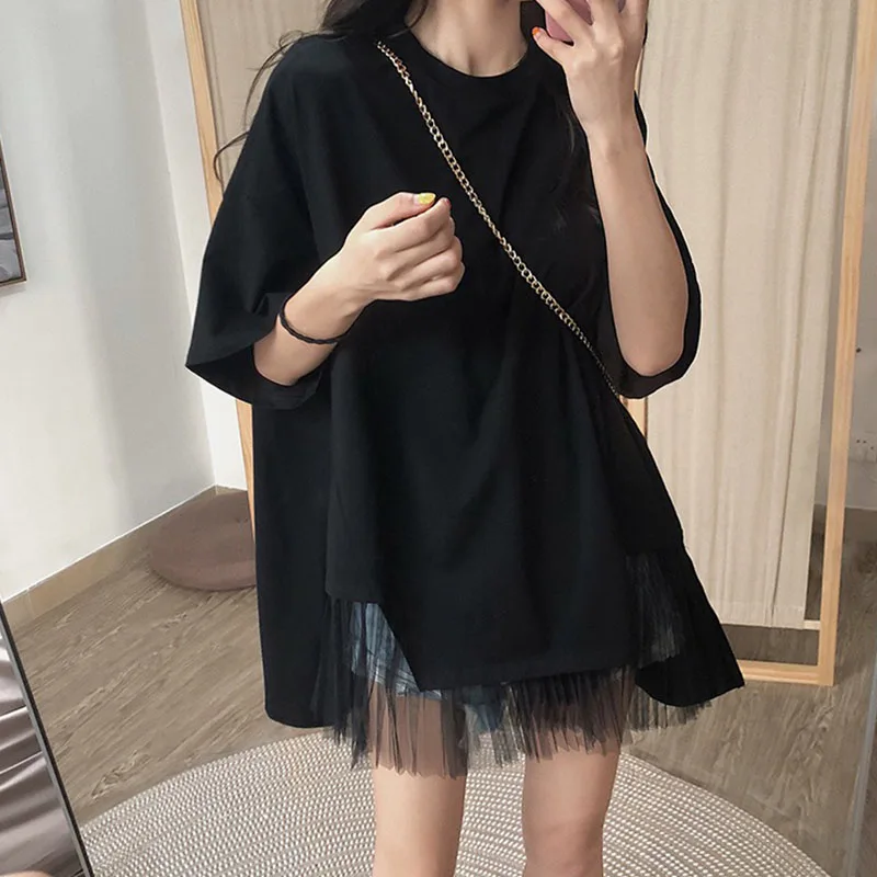 Oversized T-shirt South Korea the spring of 2022 the new short sleeve the women's clothing splicing sexy black gauze long
Oversized T-shirt South Korea the spring of 2022 the new short sleeve the women's clothing splicing sexy black gauze long