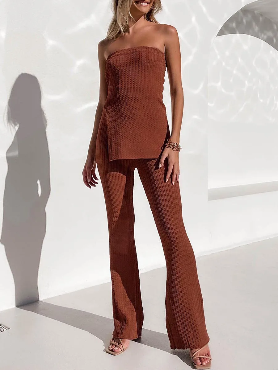 

Женский комплект из 2 предметов с топом с открытыми плечами и брюками с широкими штанинами-идеальный наряд Y2K