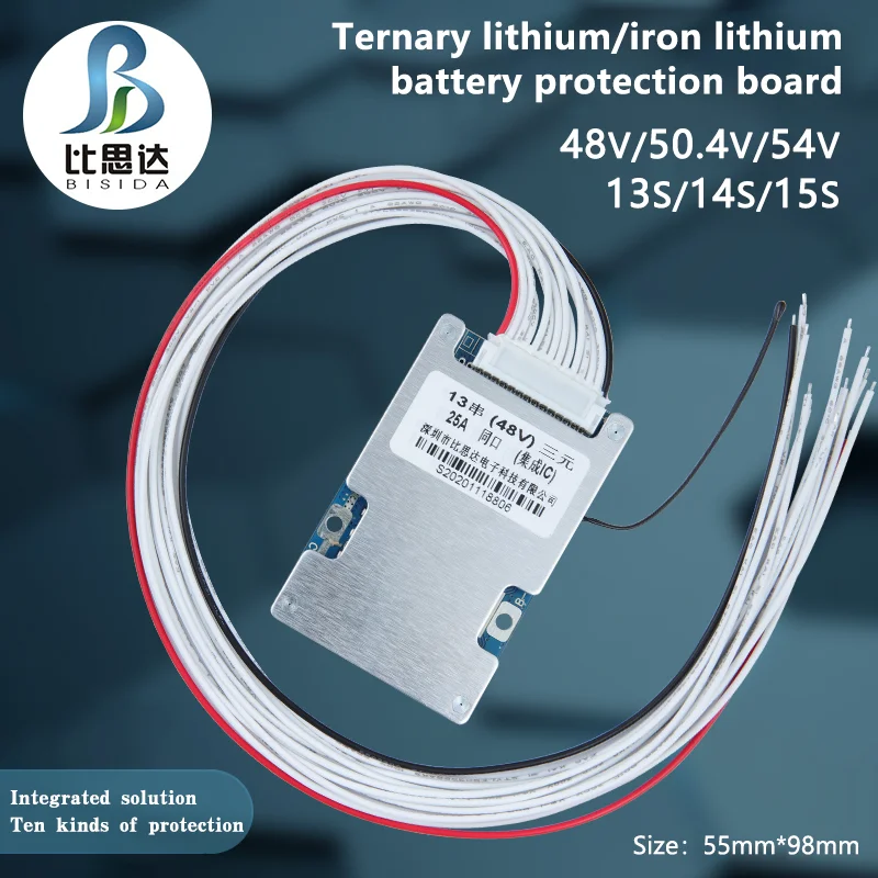 Bisida BMS 13S 48V 10A/20A/30A/50A Lithium Battery Protection Board Different Port Common Port With NTC for 18650 Battery Pack
Bisida BMS 13S 48V 10A/20A/30A/50A Lithium Battery Protection Board Different Port Common Port With NTC for 18650 Battery Pack