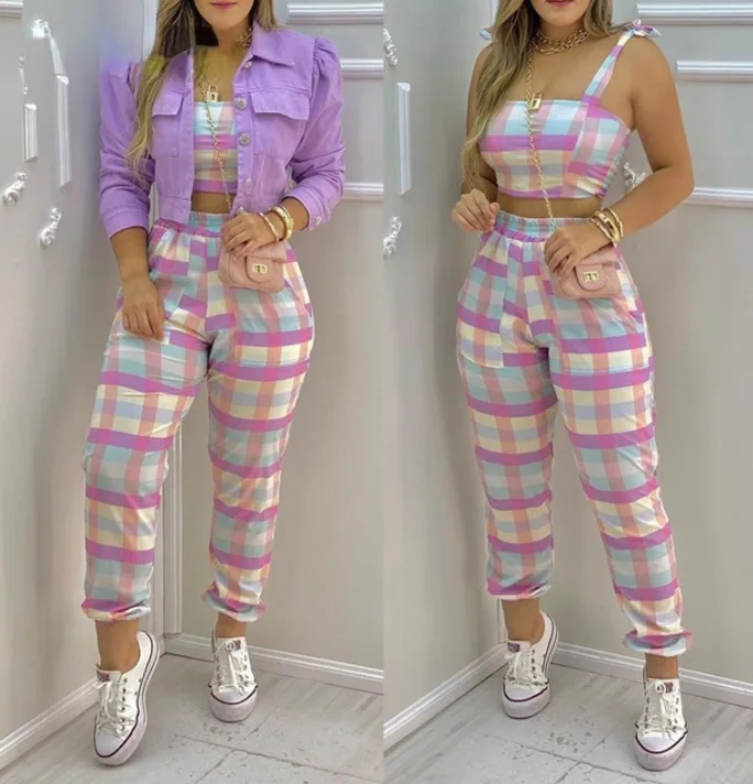 women's digital printing fashion suspender top + trousers suit for casual commuting 2022 new fashion
women's digital printing fashion suspender top + trousers suit for casual commuting 2022 new fashion