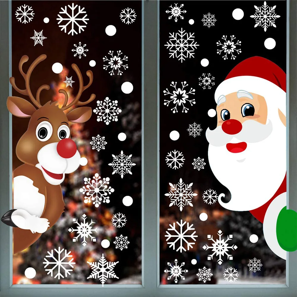 

DIY Christmas Windows Stickers Snowflakes Santa Claus Elk Wall Sticker Snowman Window Clings Decal New Year Xmas Decortions
