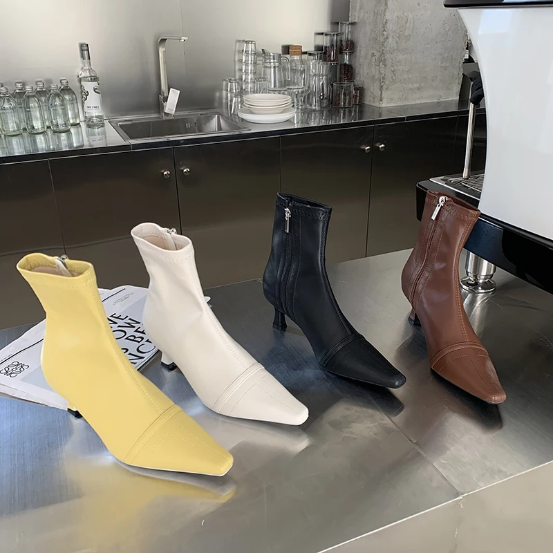 Autumn Winter Women Ankle Boots Pointed Toe Stretch Shoes Yellow White Black Brown 2022 New Arrivals Side Zipper Thin Mid Heels
Autumn Winter Women Ankle Boots Pointed Toe Stretch Shoes Yellow White Black Brown 2022 New Arrivals Side Zipper Thin Mid Heels