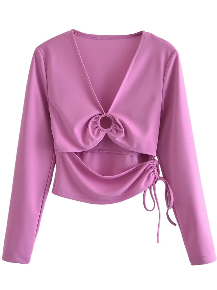 TRAF Women 2022 Fashion Drawstring Hollow Out Cropped Blouses VintageV Neck Long Sleeve Female Shirts Blusas Streetwear
TRAF Women 2022 Fashion Drawstring Hollow Out Cropped Blouses VintageV Neck Long Sleeve Female Shirts Blusas Streetwear