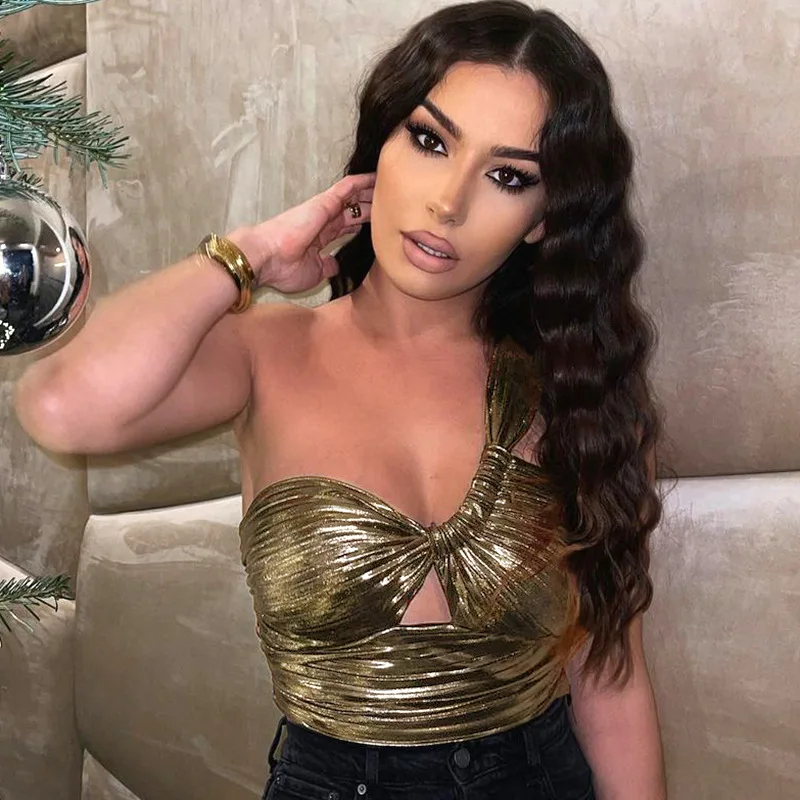 One Shoulder Cut Out Crop Top Women 2023 Summer Twist Ruched Backless Tank Top Y2K Style Metallic Tops Gold Silver
One Shoulder Cut Out Crop Top Women 2023 Summer Twist Ruched Backless Tank Top Y2K Style Metallic Tops Gold Silver