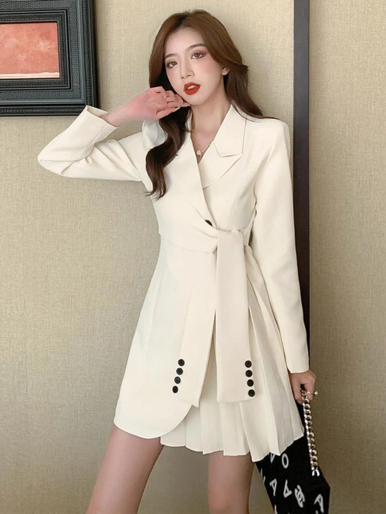 Suit Skirt Korea Chic Autumn Simple New Trendy Women Lapel Tie Wide Loose Fashion Office Apricot Long-sleeved Suit Dress 2022
Suit Skirt Korea Chic Autumn Simple New Trendy Women Lapel Tie Wide Loose Fashion Office Apricot Long-sleeved Suit Dress 2022