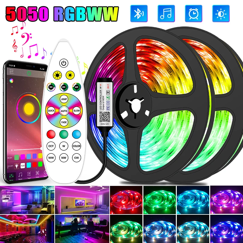 Светодиодная лента RGB/ww 4 в 1, гибкая LED полоска с поддержкой Bluetooth и USB, 1-20 м, для украшения комнаты, подсветки телевизора
Светодиодная лента RGB/ww 4 в 1, гибкая LED полоска с поддержкой Bluetooth и USB, 1-20 м, для украшения комнаты, подсветки телевизора