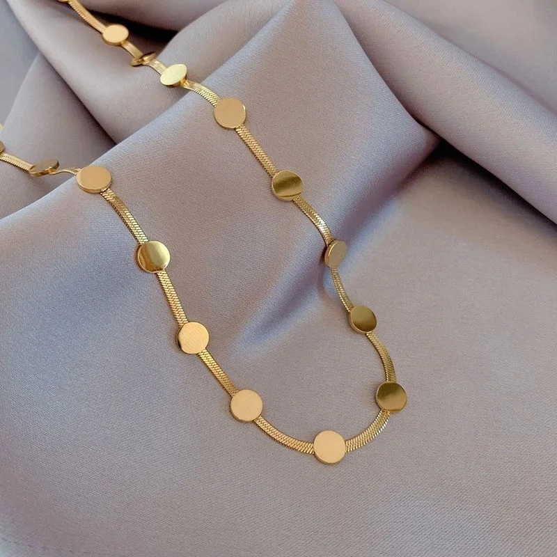 Simple Fashion Gold Titanium Steel Necklace Female Disc Clavicle Chain Cold Wind Necklace Niche Necklace Bracelet Set
Simple Fashion Gold Titanium Steel Necklace Female Disc Clavicle Chain Cold Wind Necklace Niche Necklace Bracelet Set