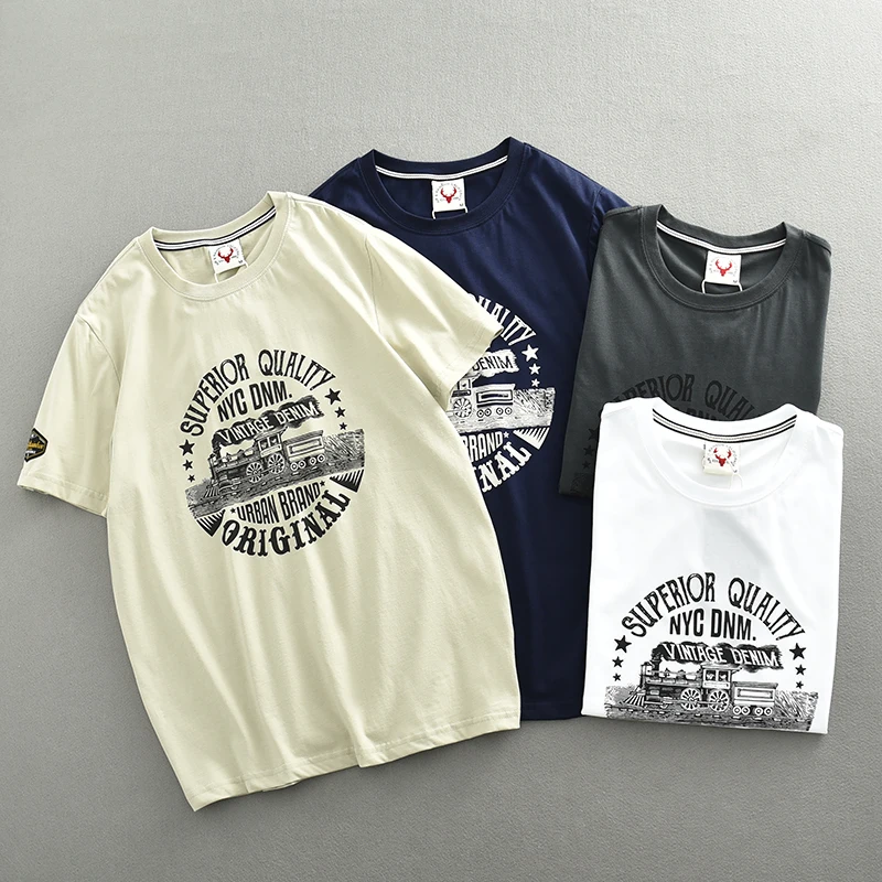Summer New American Retro Short-sleeved O-neck Letter Printed T-shirt Men's Fashion Simple 100% Cotton Washed Casual Sport Tops
Summer New American Retro Short-sleeved O-neck Letter Printed T-shirt Men's Fashion Simple 100% Cotton Washed Casual Sport Tops