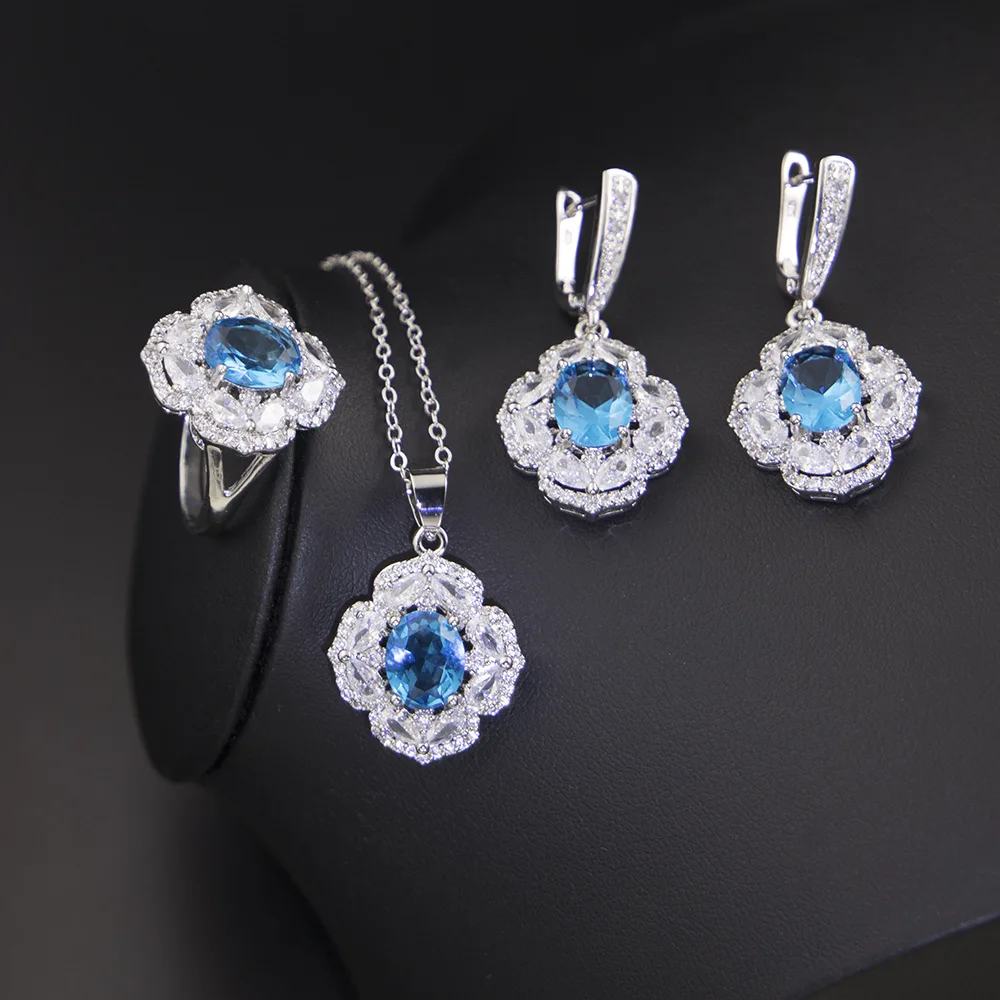 Wedding Jewelry Sets for Women Luxury Blue Cubic Zirconia Necklace Earrings Rings Bracelet 4PCS Fashion Jewelry Set
Wedding Jewelry Sets for Women Luxury Blue Cubic Zirconia Necklace Earrings Rings Bracelet 4PCS Fashion Jewelry Set