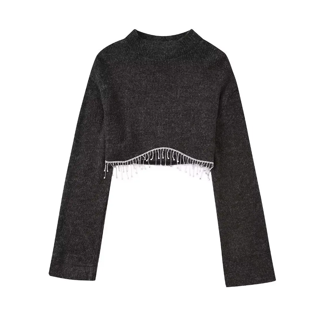 Women Fashion With Jewel Fringed Soft Cropped Knit Sweater Vintage High Neck Long Sleeve Female Pullovers Chic Tops
Women Fashion With Jewel Fringed Soft Cropped Knit Sweater Vintage High Neck Long Sleeve Female Pullovers Chic Tops