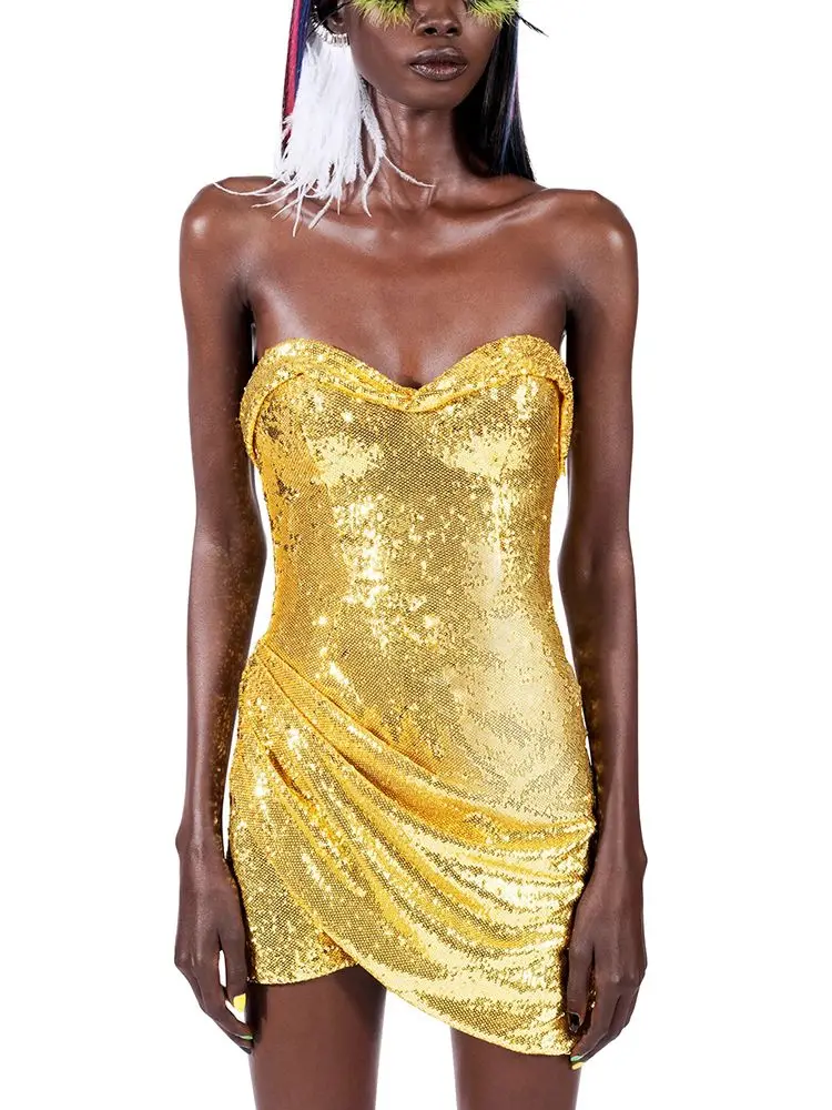 2022 Summer New Women'S Sexy Gold Strapless Sequin Drape Mini Dress Bodycon Celebrity Club Party Evening Dress Vestidos
2022 Summer New Women'S Sexy Gold Strapless Sequin Drape Mini Dress Bodycon Celebrity Club Party Evening Dress Vestidos