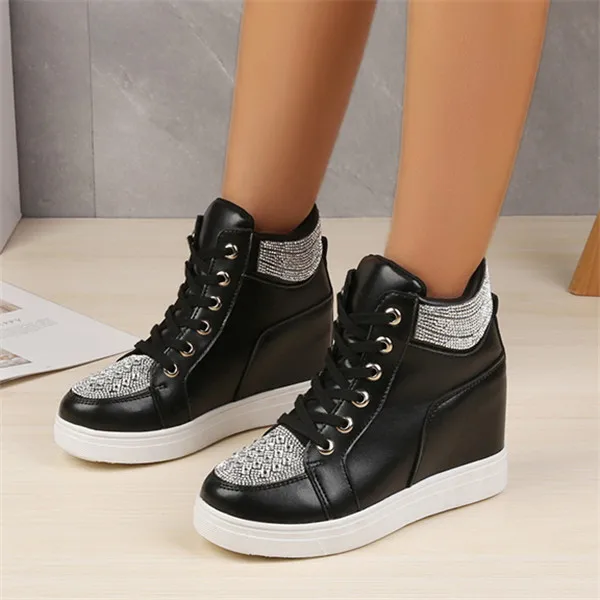 New Casual Shoes for Women Wedge Heel Big Size 43 Leather Vulcanized Shoe White Black Rhinestones High Top Lace Up Sneakers
New Casual Shoes for Women Wedge Heel Big Size 43 Leather Vulcanized Shoe White Black Rhinestones High Top Lace Up Sneakers