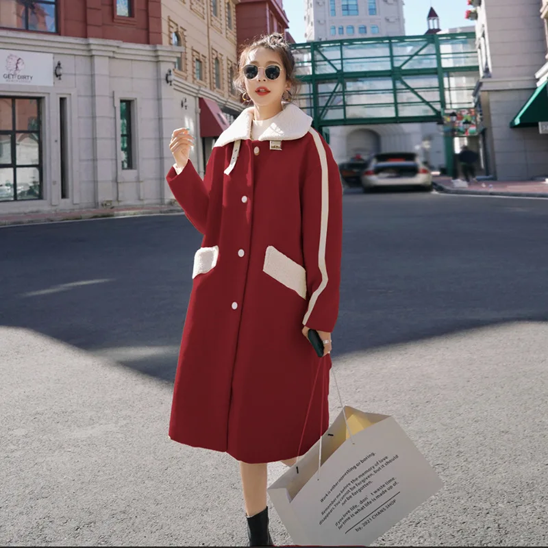 Women's Winter Woolen Coat Lamb Wool Stitching Long Jacket Female Thickened Cloak Korean Loose Contrasting Fashion Windbreaker
Women's Winter Woolen Coat Lamb Wool Stitching Long Jacket Female Thickened Cloak Korean Loose Contrasting Fashion Windbreaker